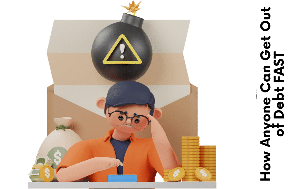 an illustration of a boy is thinking How  to  Get Out of Debt FAST