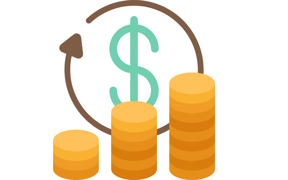 an illustration of coins and dollar sign showing how annuities affected by the stock market. 